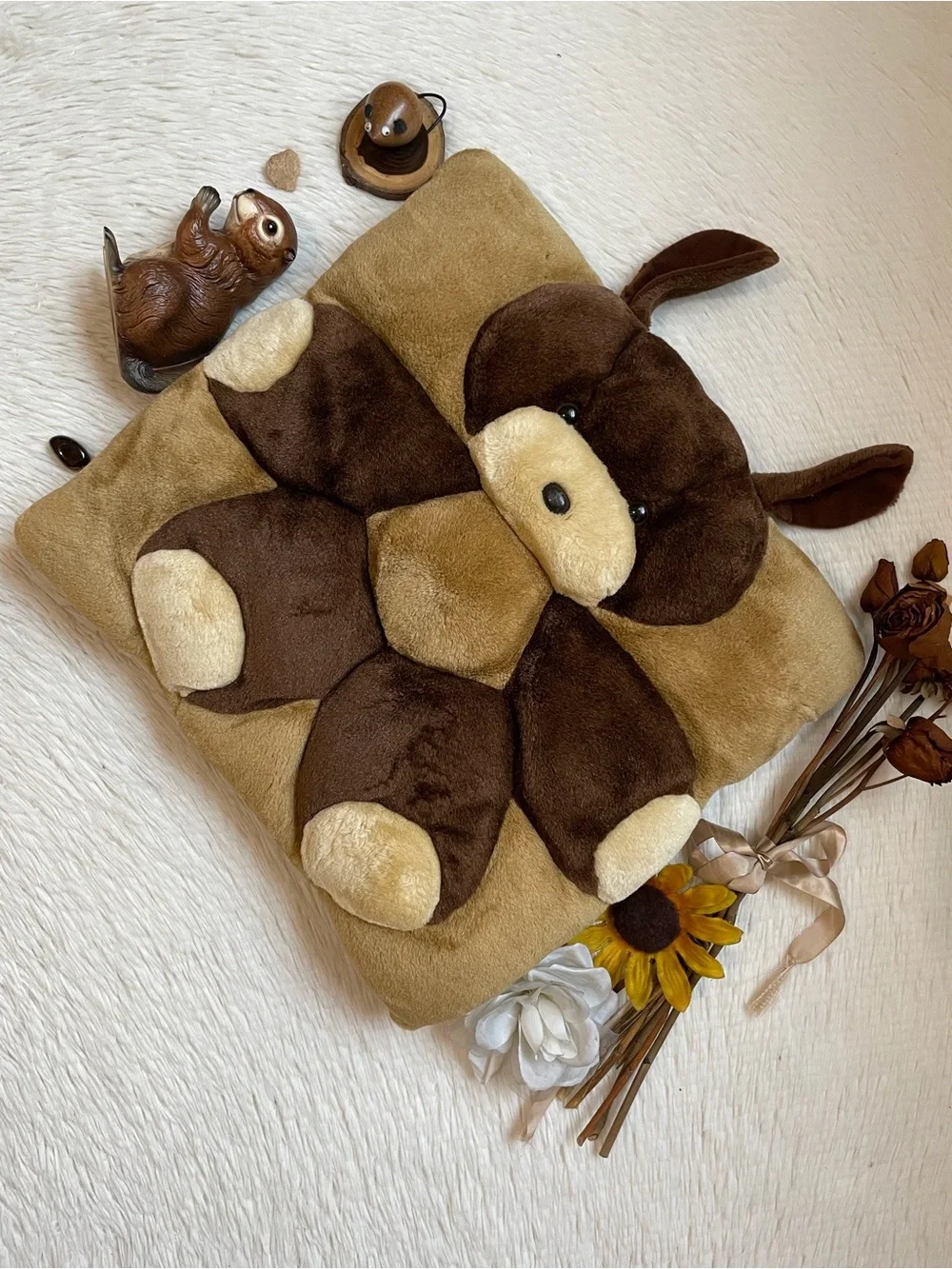 Vintage 3D style Brown Plush Teddy Bear Cushion Pillow